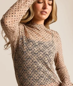 Willow & Root Polka Dot Lace Top Taupe Hot