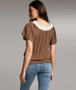 Tops | BKE Polka Dot Lace Top Coco Cream