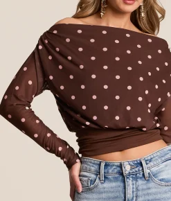 Willow & Root Polka Dot Mesh Top Brown Online