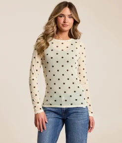 Tops | Willow & Root Polka Dot Mesh Top Cream