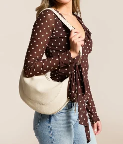 Tops | Willow & Root Polka Dot Mesh Top With Detachable Scarf Brown White