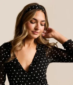 Tops | Willow & Root Polka Dot Mesh Top With Detachable Scarf Black