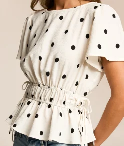 Willow & Root Polka Dot Peplum Top Ivory Online