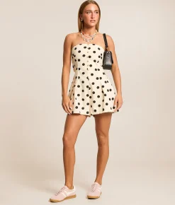 By Together Polka Dot Strapless Romper Beige New