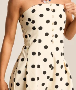 By Together Polka Dot Strapless Romper Beige New