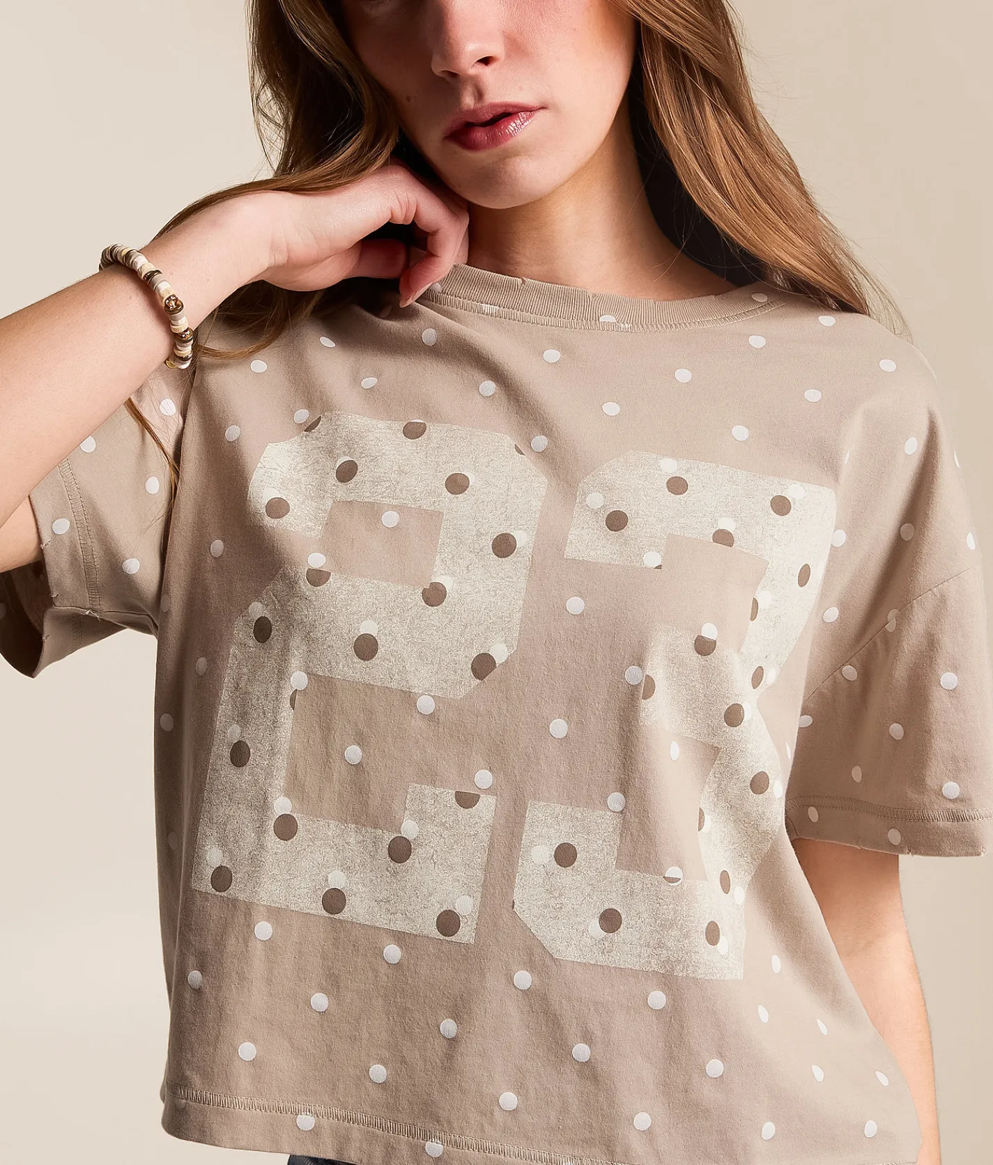 Tops | Modish Rebel 23 Polka Dot T-Shirt Beige