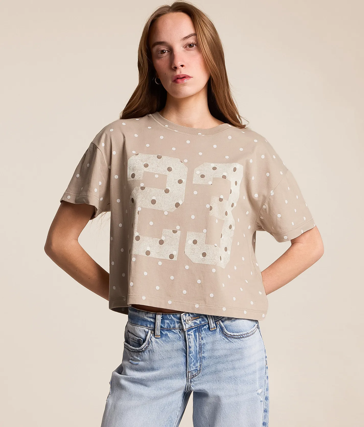 Tops | Modish Rebel 23 Polka Dot T-Shirt Beige