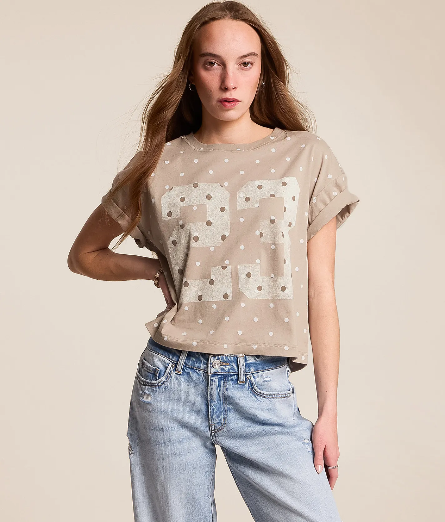 Tops | Modish Rebel 23 Polka Dot T-Shirt Beige