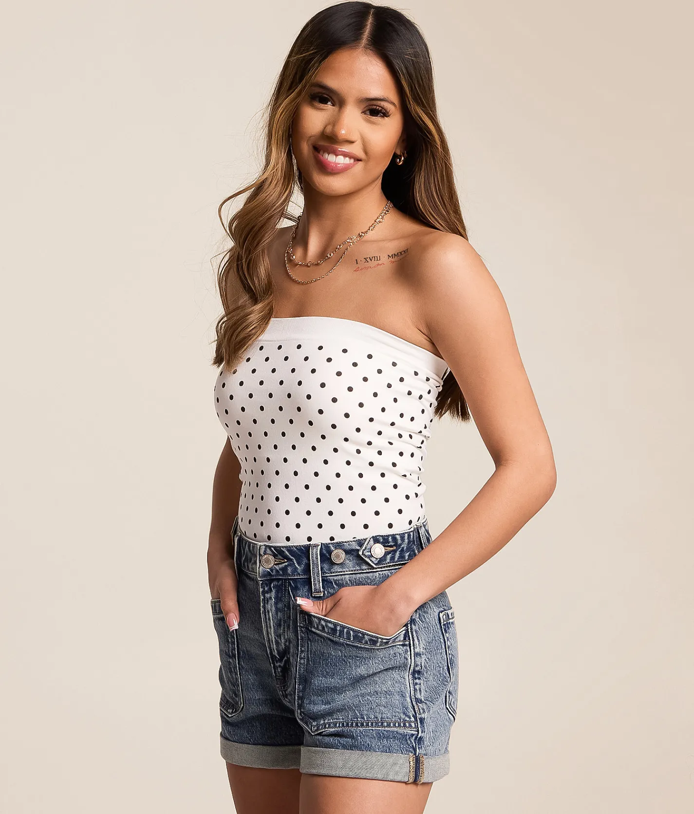 FITZ + EDDI Polka Dot Tube Top Star White Outlet