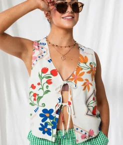 Tops|Coats & Jackets | 33 Coastal Post Card Floral Vest Cream Multi