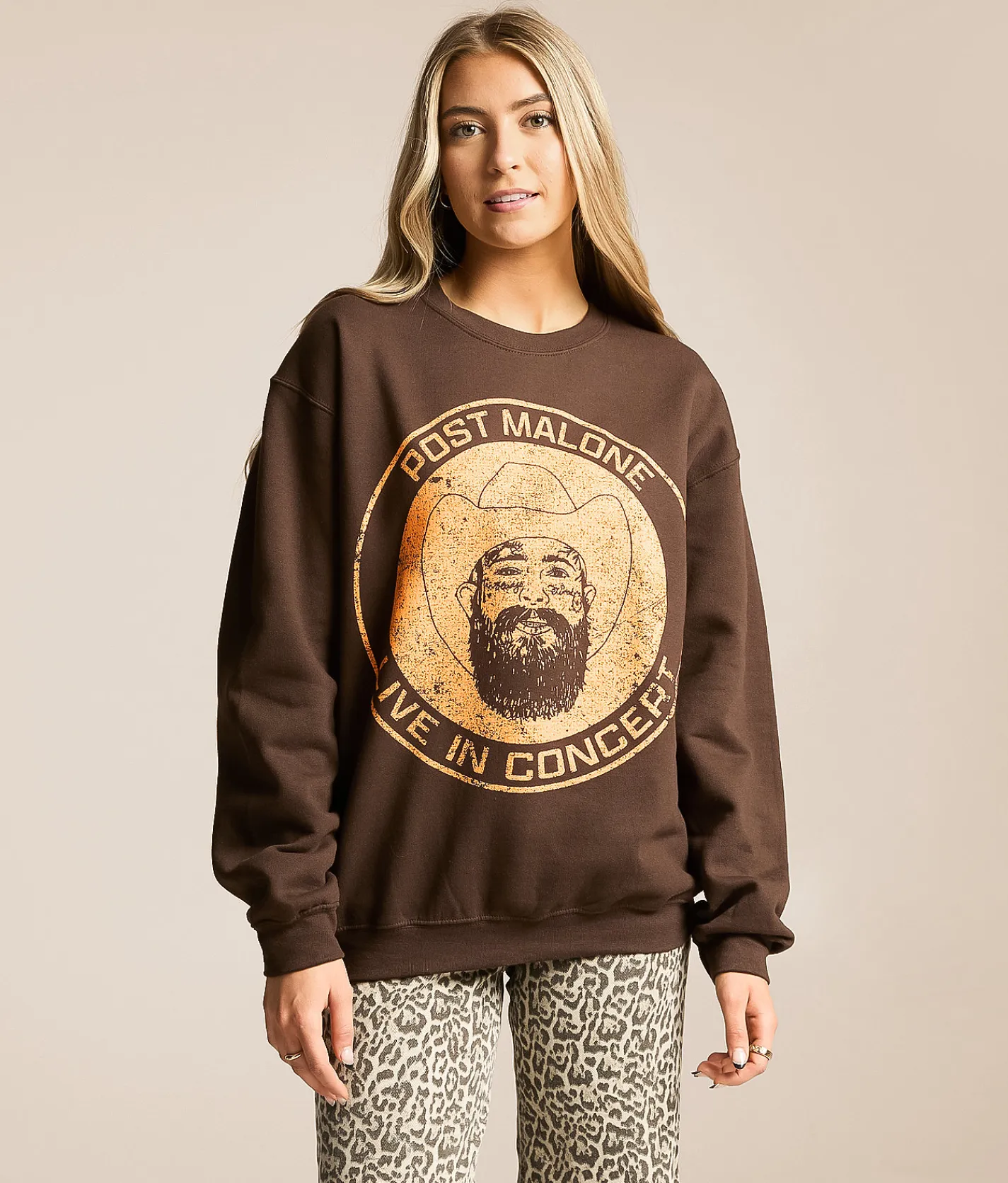 Tops | Bravado Post Malone Oversized Band Pullover Brown