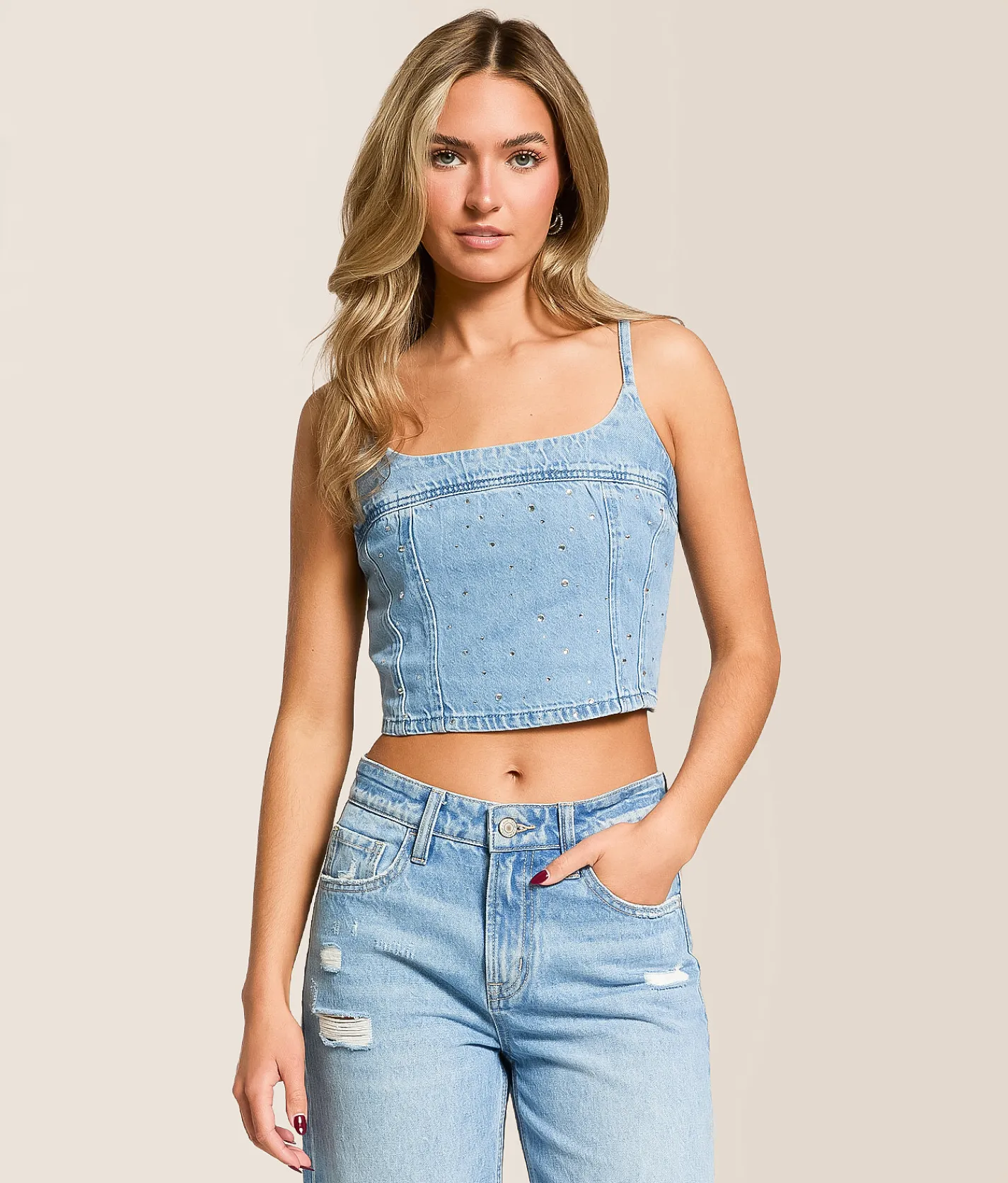 Levi's® Premium Jadine Rhinestone Denim Tank Top Dazzle Me Tank Clearance