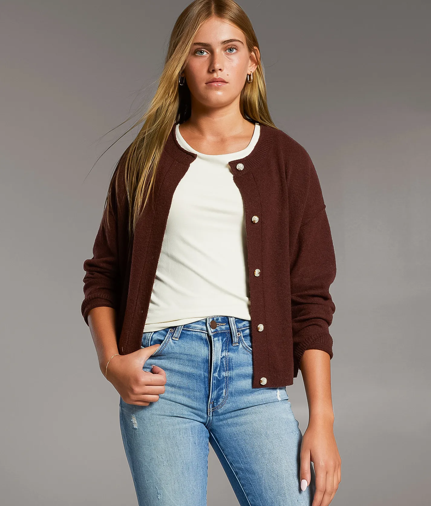 BKE Prep Edit - Heathered Cardigan Sweater Wine Sale