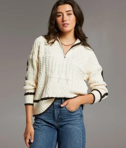 Tops | BKE Prep Edit - Mixed Cable Knit Sweater Cream Brown