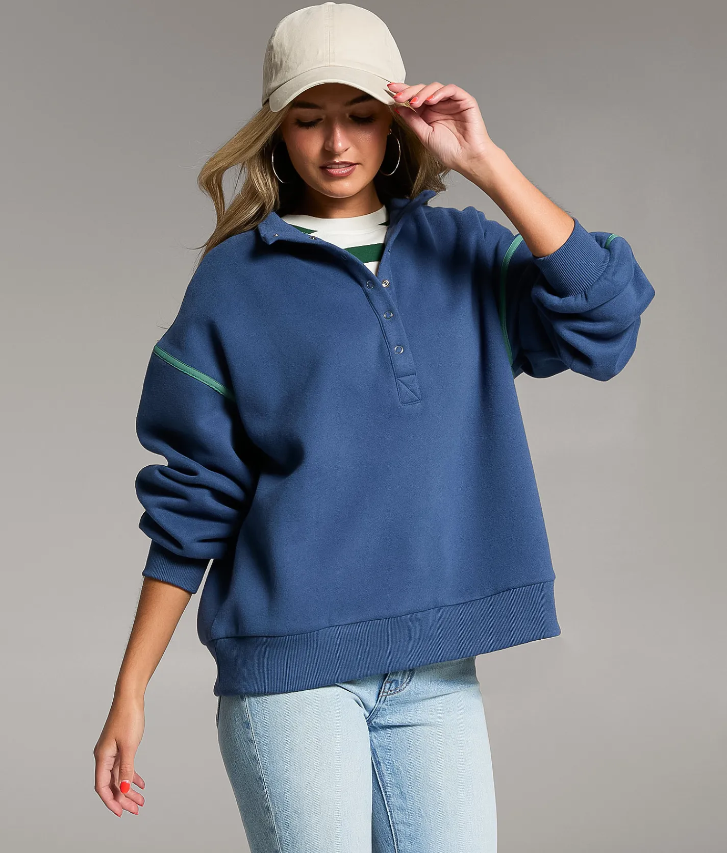 Tops | BKE Prep Edit - Mock Neck Half Snap Pullover Navy