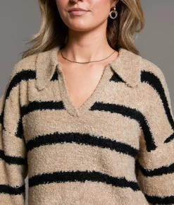 BKE Prep Edit - Nubby Striped Sweater Beige Black Online