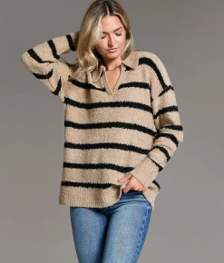 BKE Prep Edit - Nubby Striped Sweater Beige Black Online