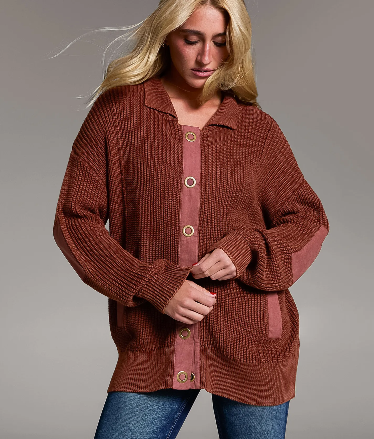 BKE Prep Edit - Snap Down Cardigan Sweater Sable Outlet