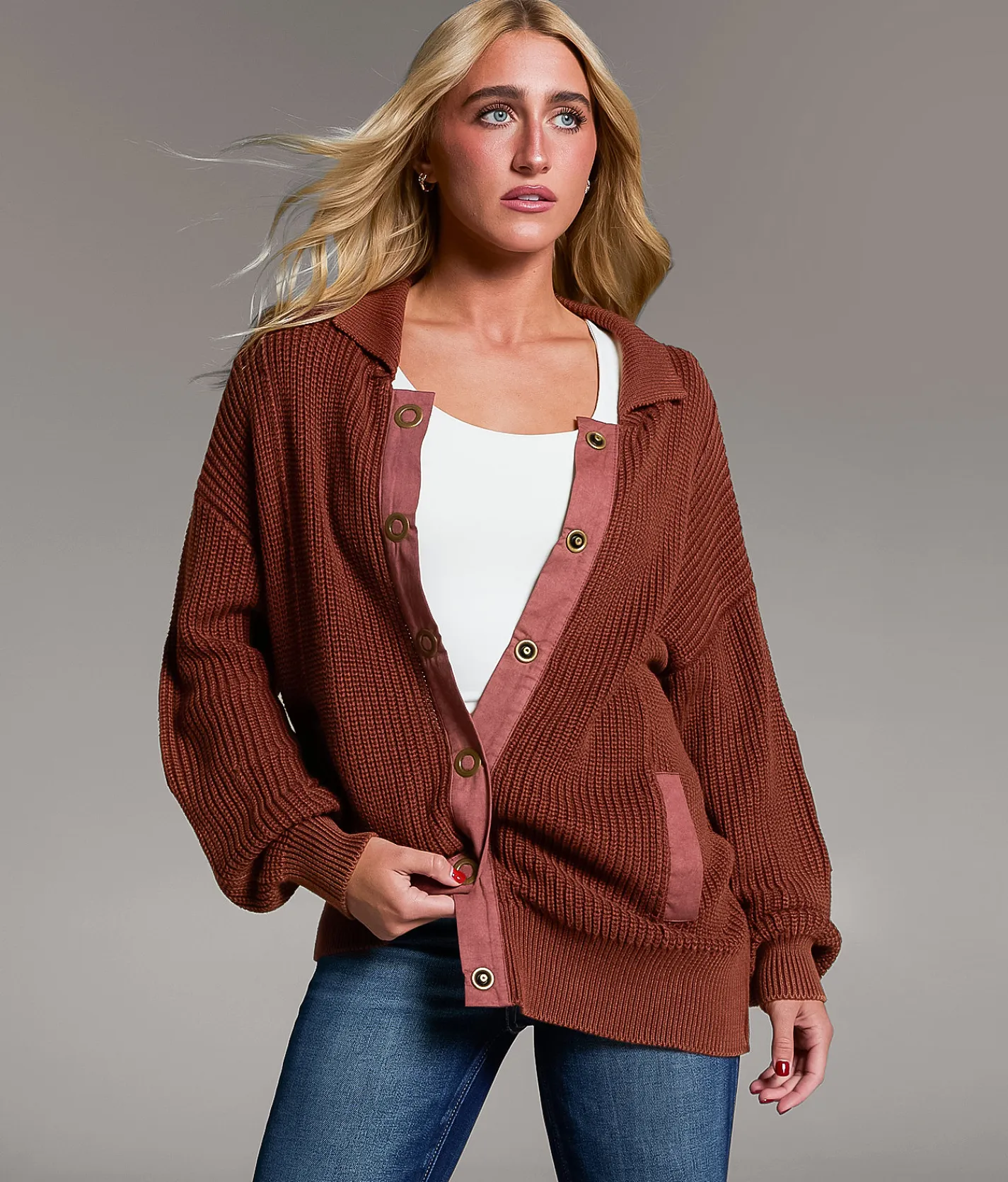 BKE Prep Edit - Snap Down Cardigan Sweater Sable Outlet