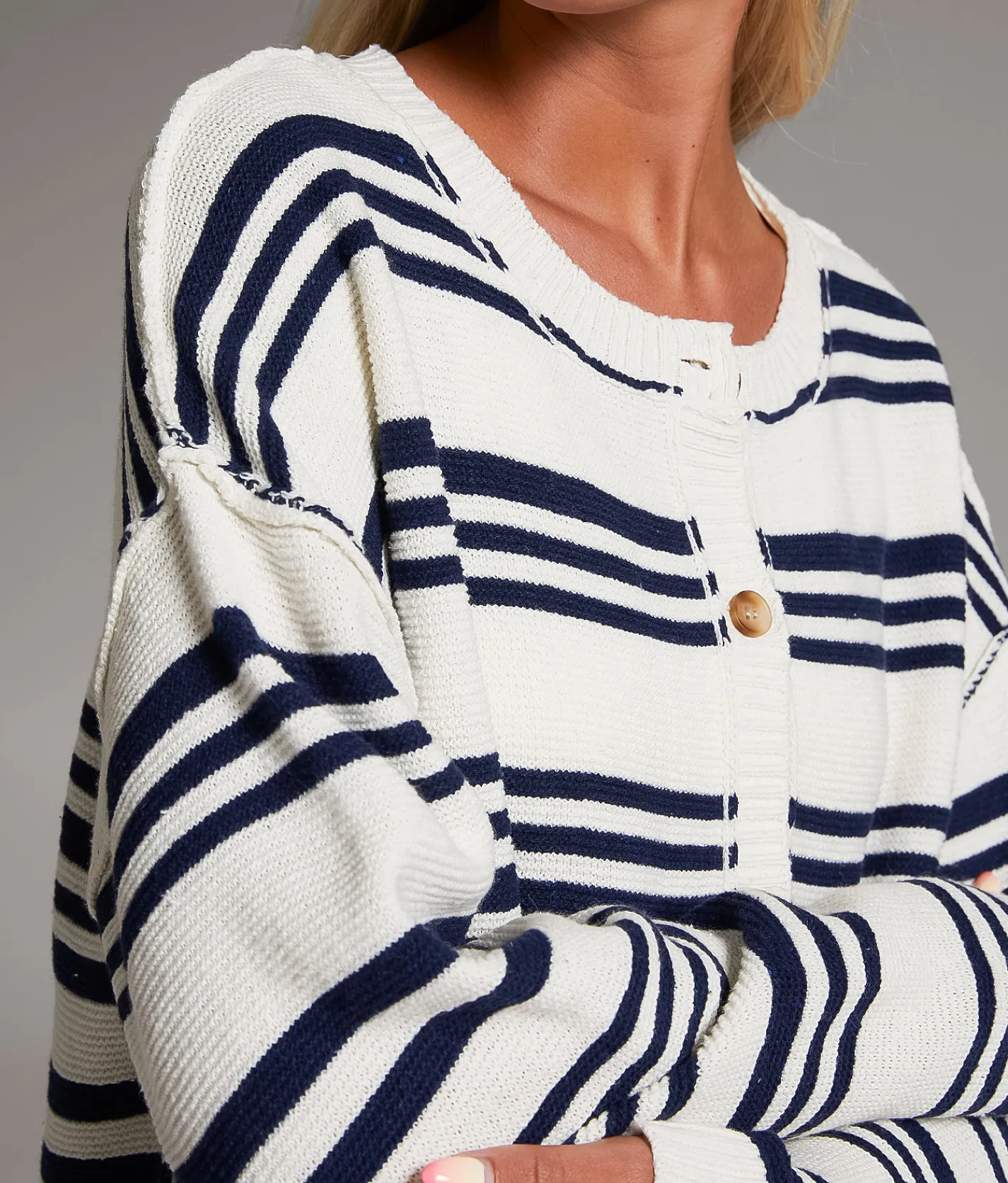 Tops | BKE Prep Edit - Striped Cardigan Sweater Navy White