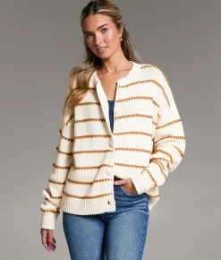 BKE Prep Edit - Striped Cardigan Sweater Cream Biscuit Discount