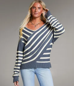BKE Prep Edit - Striped Crossover Sweater China Blue Cream Online