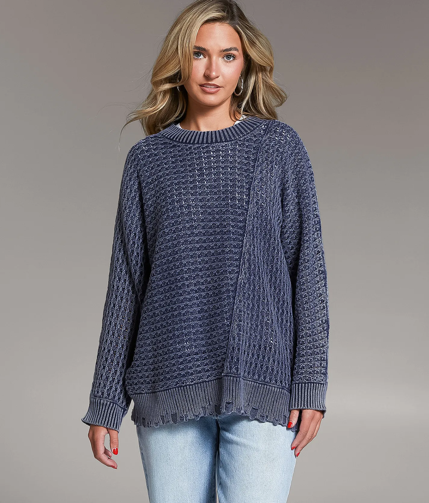 BKE Prep Edit - Washed Split Sweater Mood Indigo Washed Online
