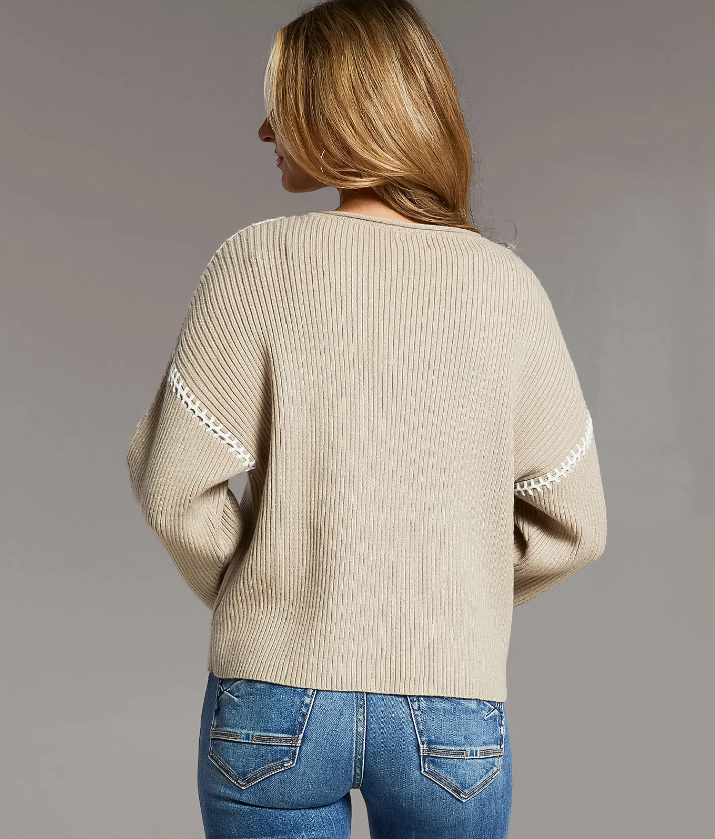 Tops | BKE Prep Edit - Whipstitch Sweater Cobblestone