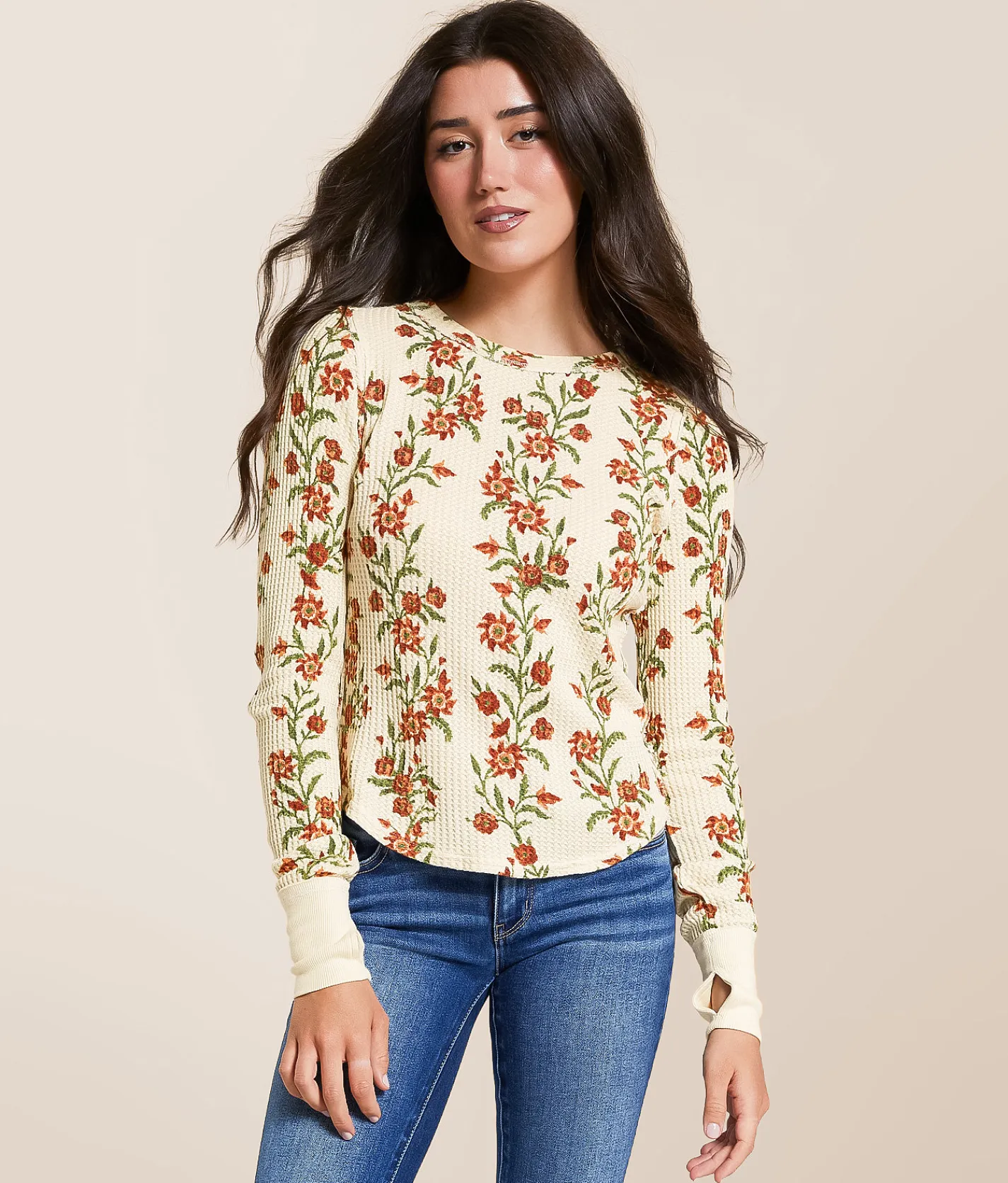 Tops | Free People Pretty Little Thermal Sand Combo Folk Vine