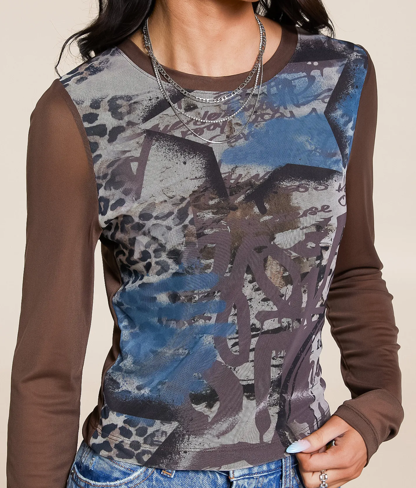 Tops | Gilded Intent Printed Mesh Top Abstract Print