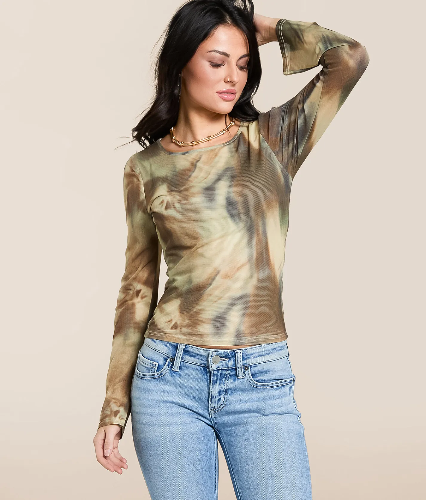 Tops | Gilded Intent Printed Mesh Top Multi