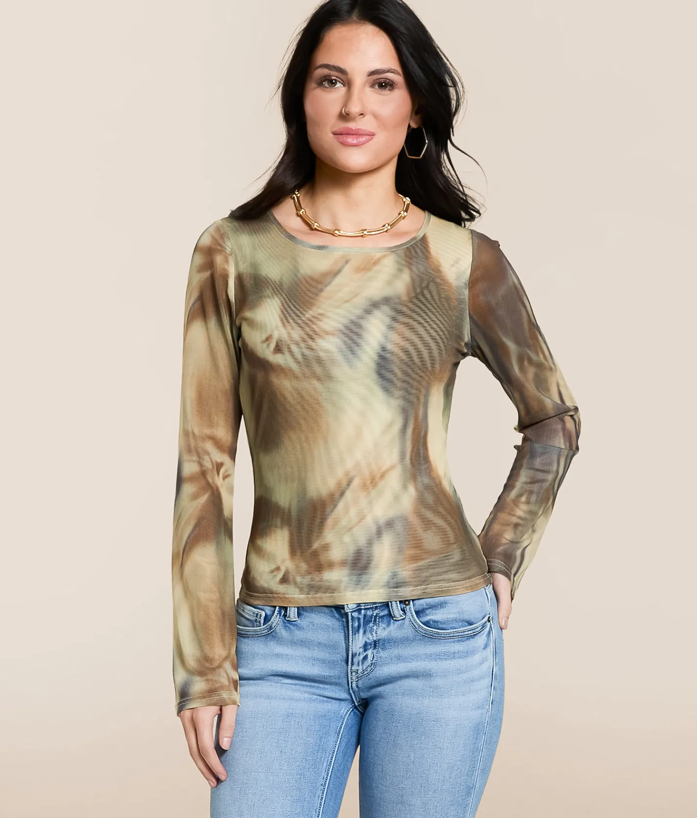 Tops | Gilded Intent Printed Mesh Top Multi