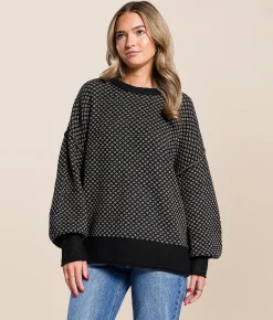 Tops | Blu Pepper Printed Sweater Black