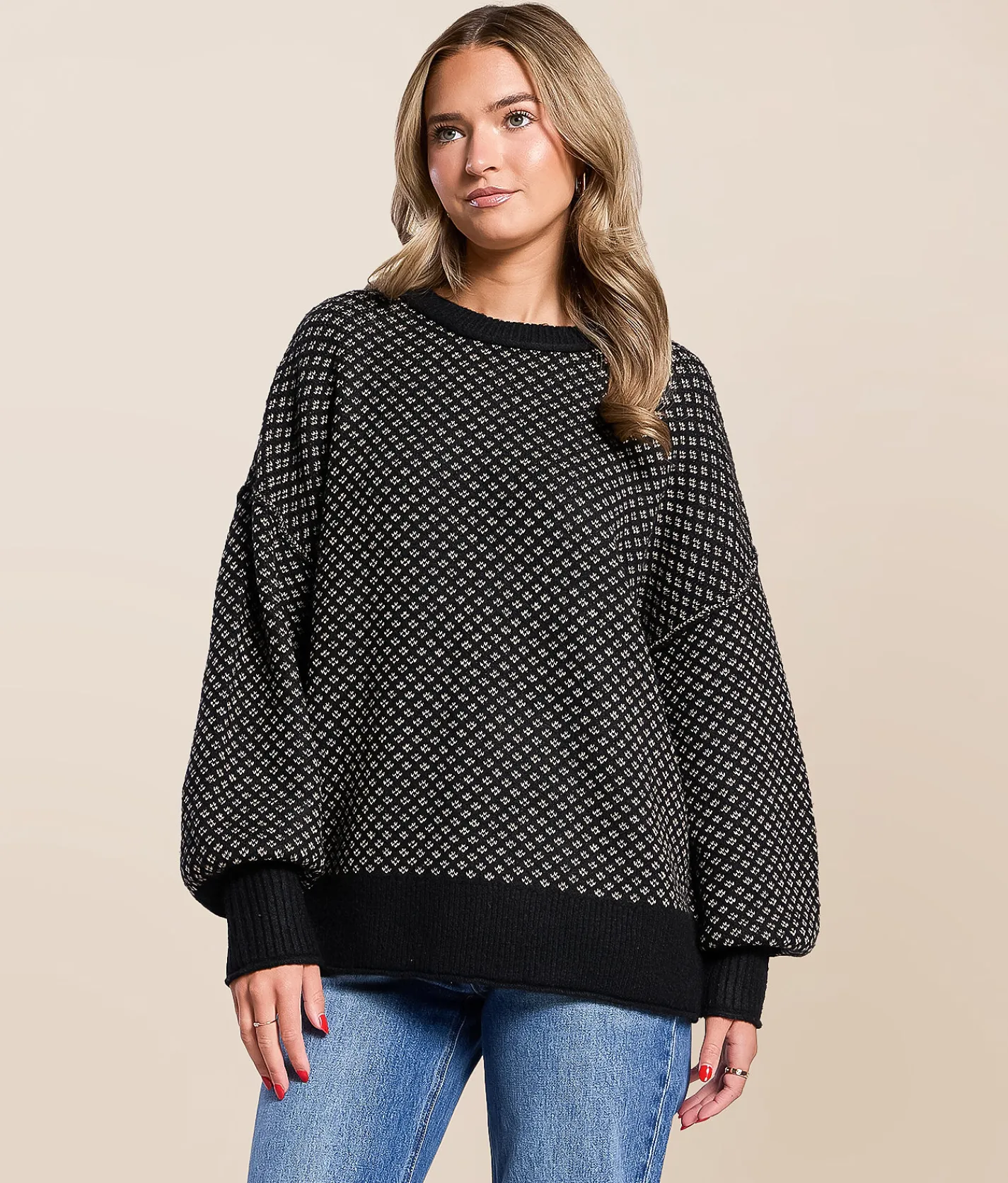 Tops | Blu Pepper Printed Sweater Black