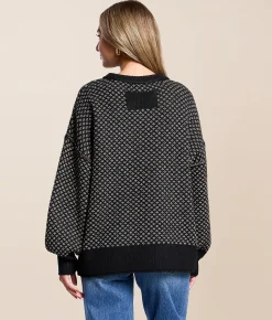 Tops | Blu Pepper Printed Sweater Black