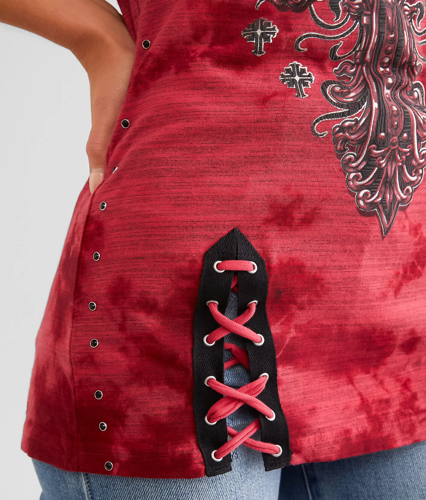 Tops | Affliction Prophecy Lace-Up T-Shirt Rain Forest Lava Wash