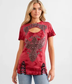 Tops | Affliction Prophecy Lace-Up T-Shirt Rain Forest Lava Wash