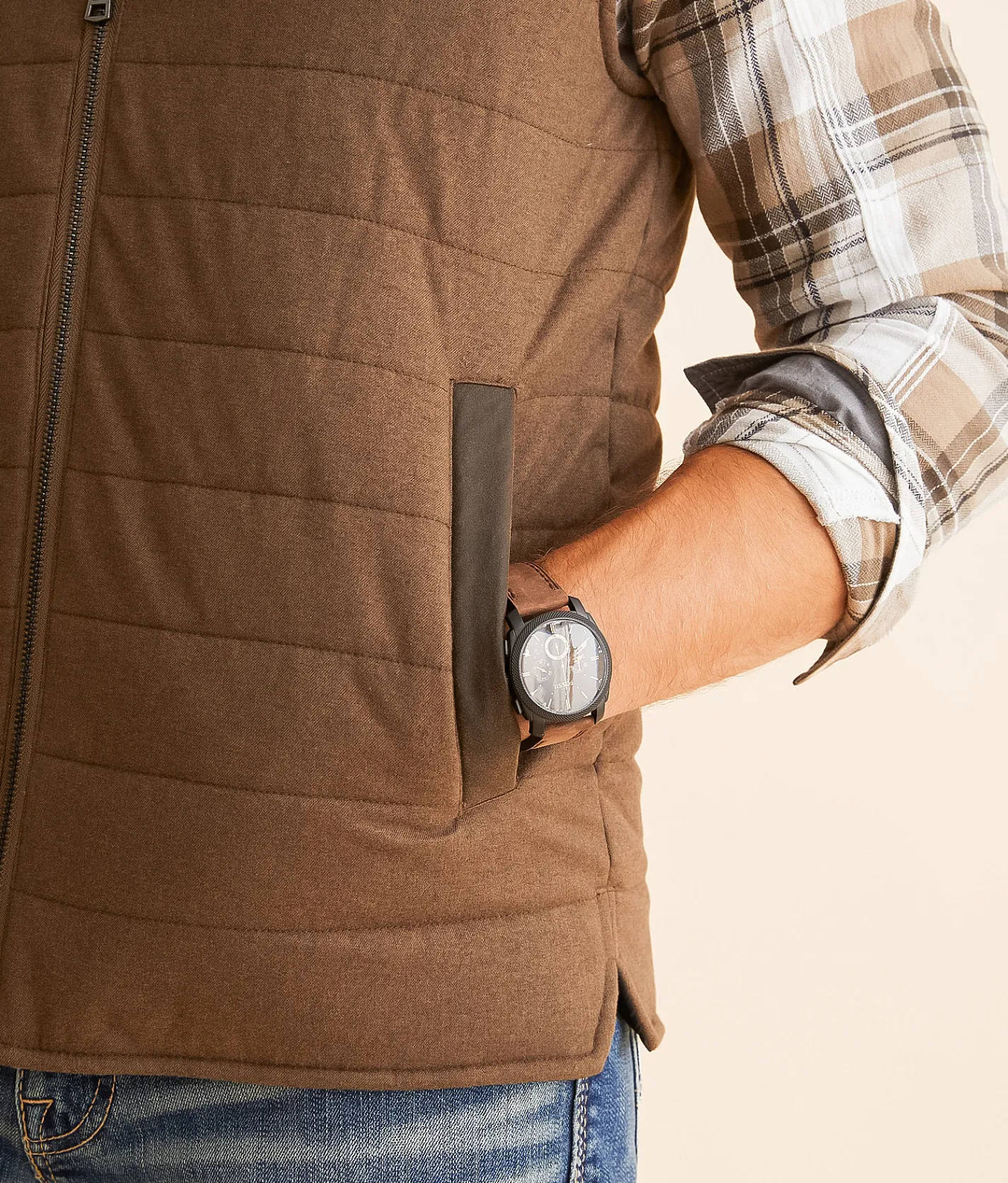 BKE Puffer Blocked Vest Brown