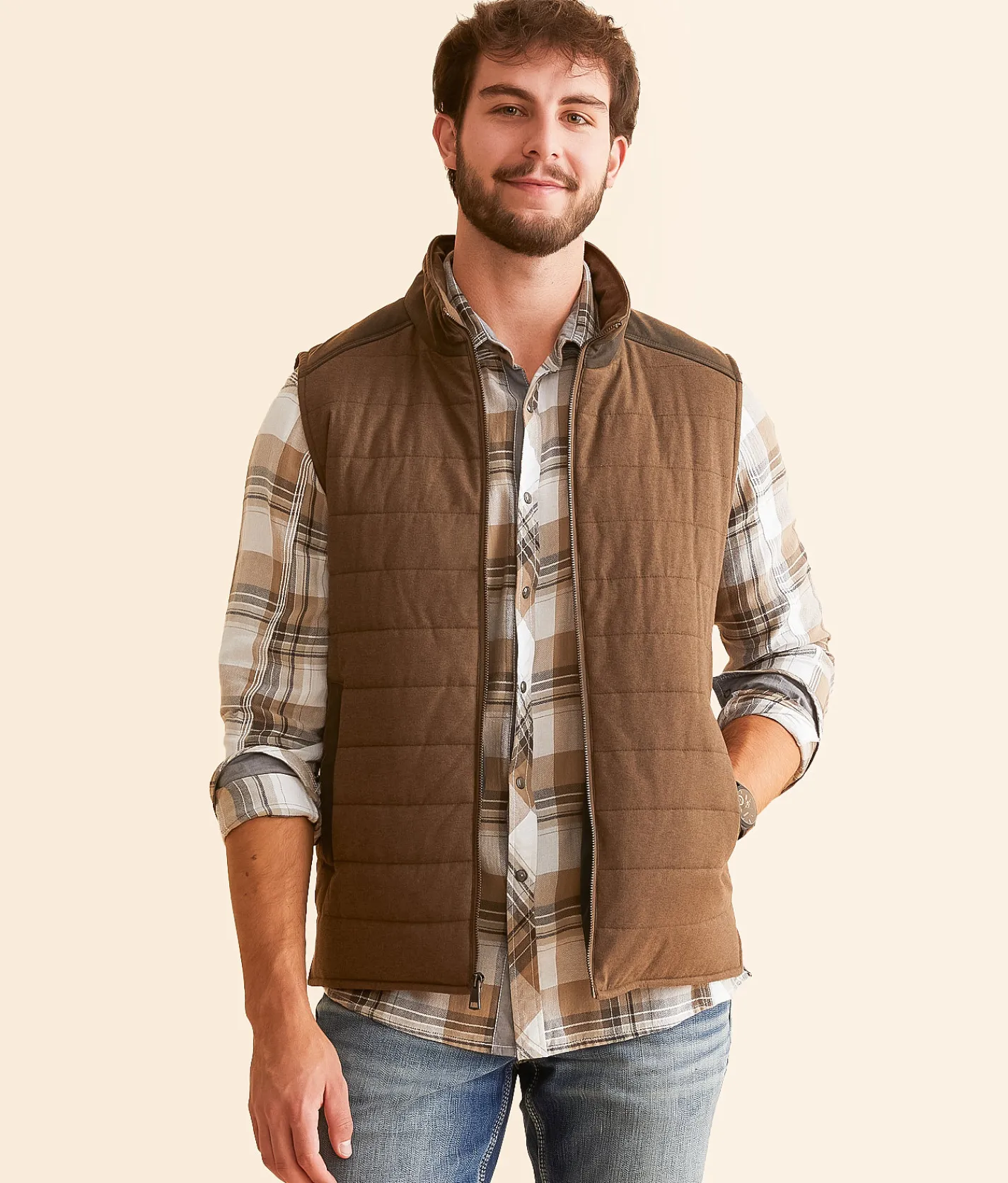 BKE Puffer Blocked Vest Brown