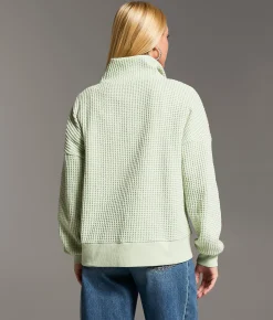 BKE Quarter Snap Waffle Knit Pullover Sage Clearance