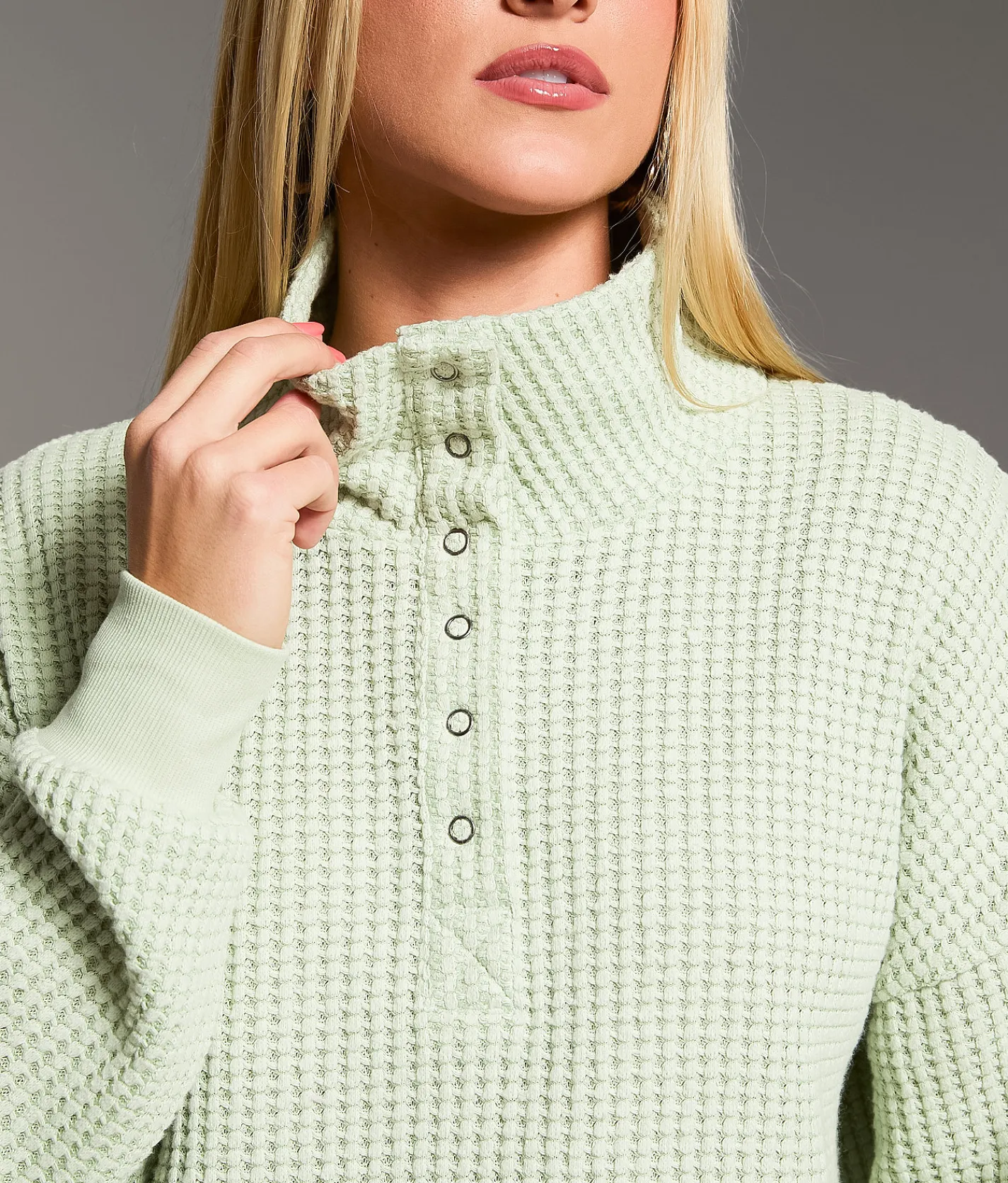 BKE Quarter Snap Waffle Knit Pullover Sage Clearance