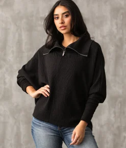 Tops|Activewear | Buckle Black Quarter Zip Dolman Pullover Black