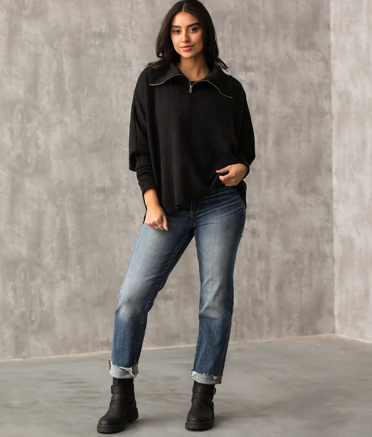 Tops|Activewear | Buckle Black Quarter Zip Dolman Pullover Black