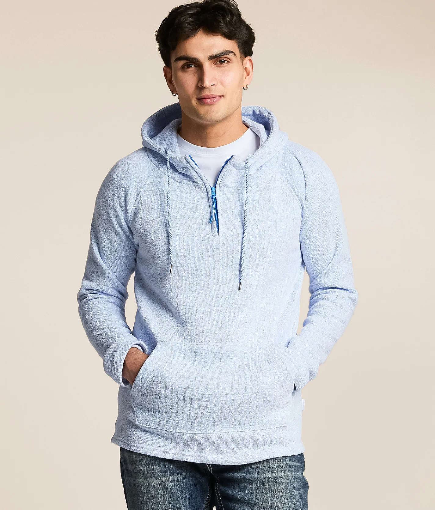 Tops | Departwest Quarter Zip Hooded Sweatshirt Blue