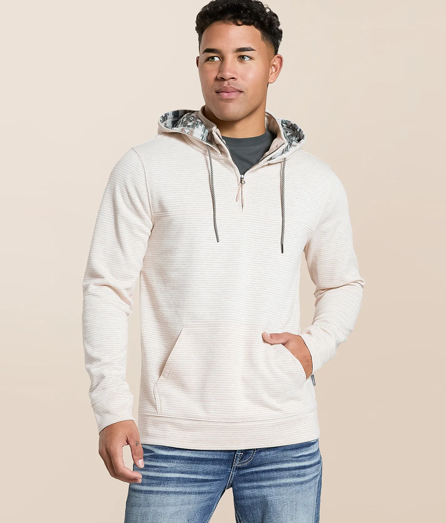 Tops | Departwest Quarter Zip Hooded Sweatshirt Summer Sand