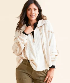 Tops | BKE Quarter Zip Hoodie Cream