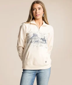 Ariat Quarter Zip Oversized Pullover Sea Salt Clearance