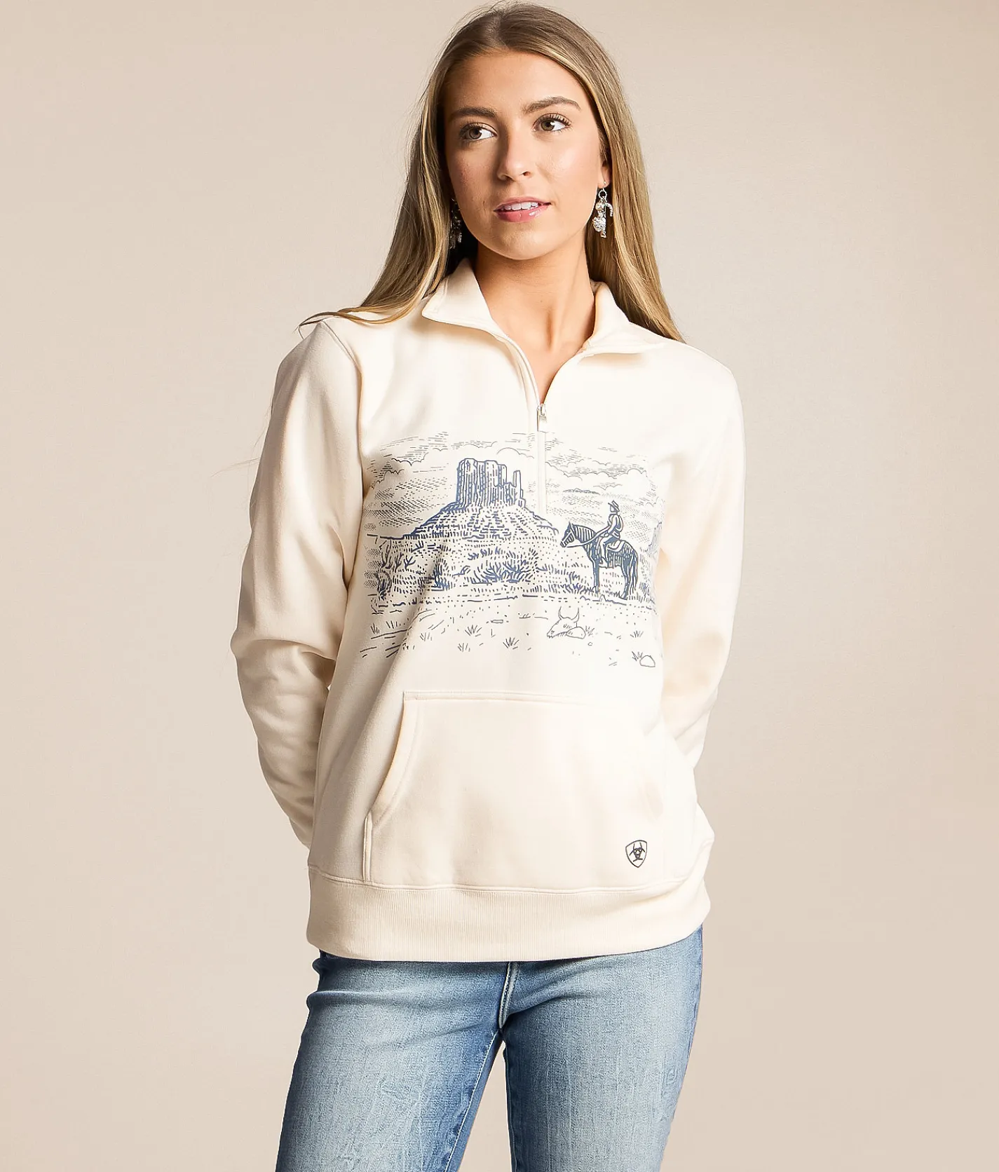 Ariat Quarter Zip Oversized Pullover Sea Salt Clearance