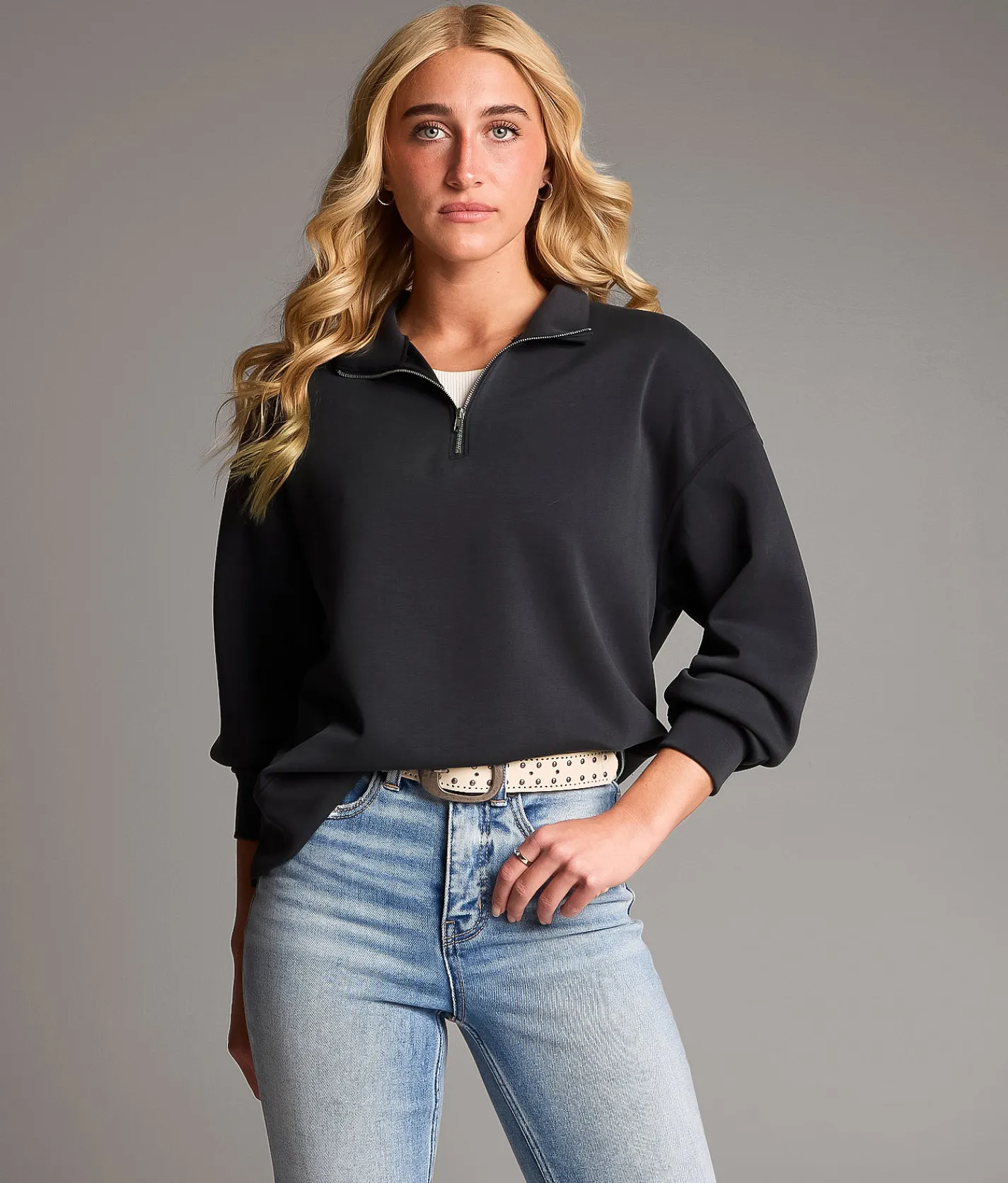 Tops | BKE Quarter Zip Pullover Forged Iron