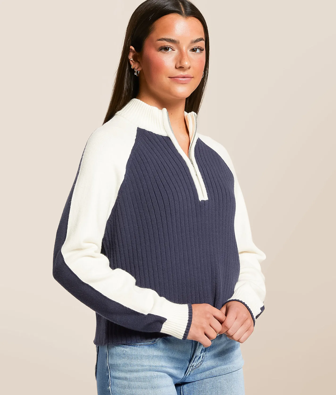FITZ + EDDI Quarter Zip Pullover Mood Indigo Hot